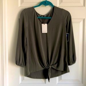 three quarter sleeve shirt with tie front